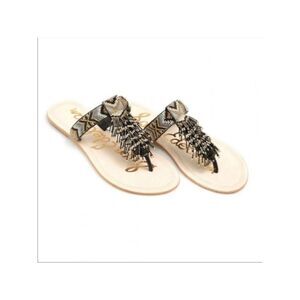NWT SAM EDELMAN Womens Black Fringed Anella Slip On Leather Thong Sandals 8 M